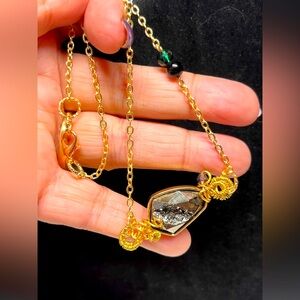 💕Gorgeous iridescent druzy necklace/pendant, link chain